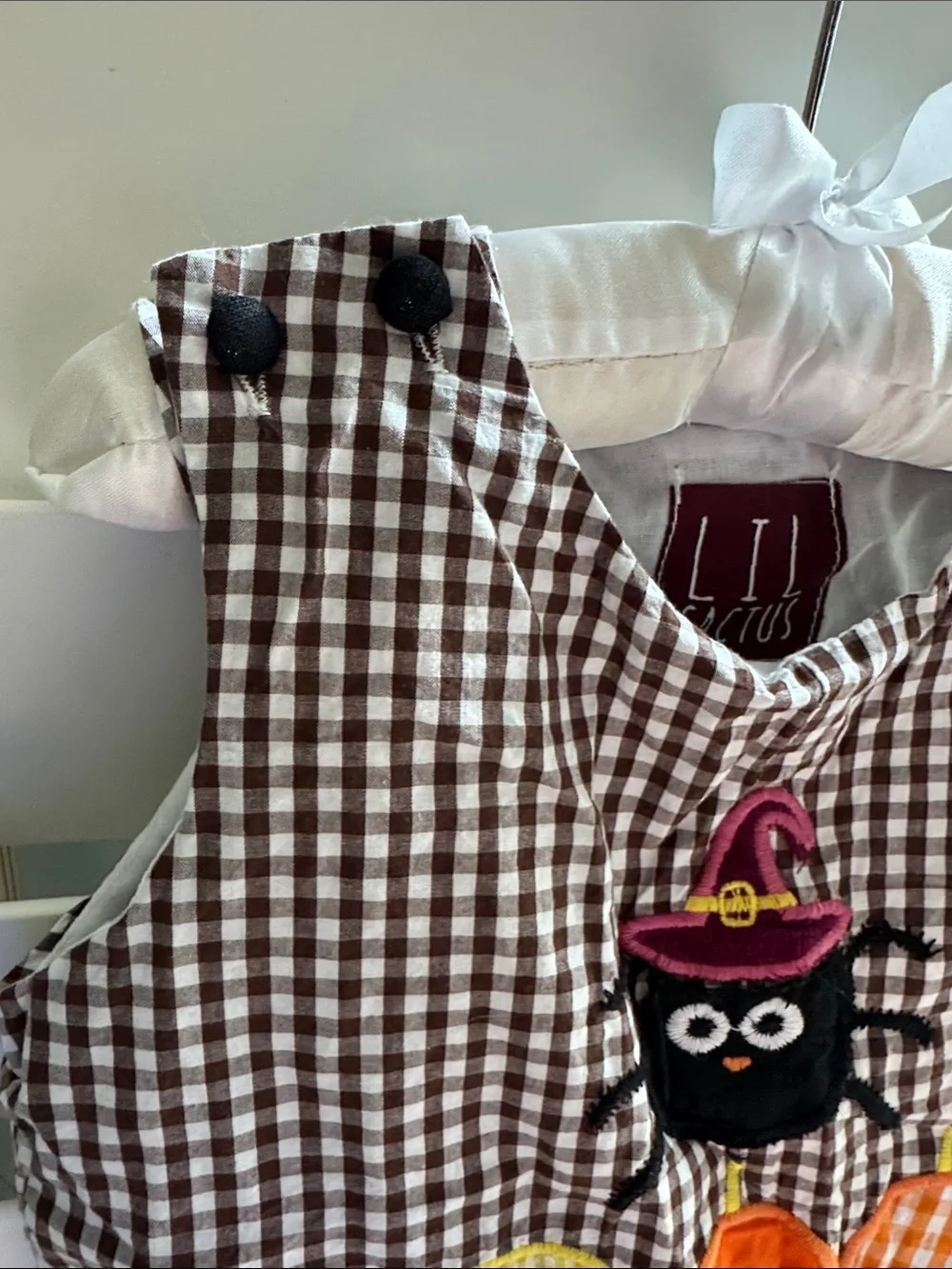 Kids Brown Gingham 'Boo' Appliqué One-Piece Romper